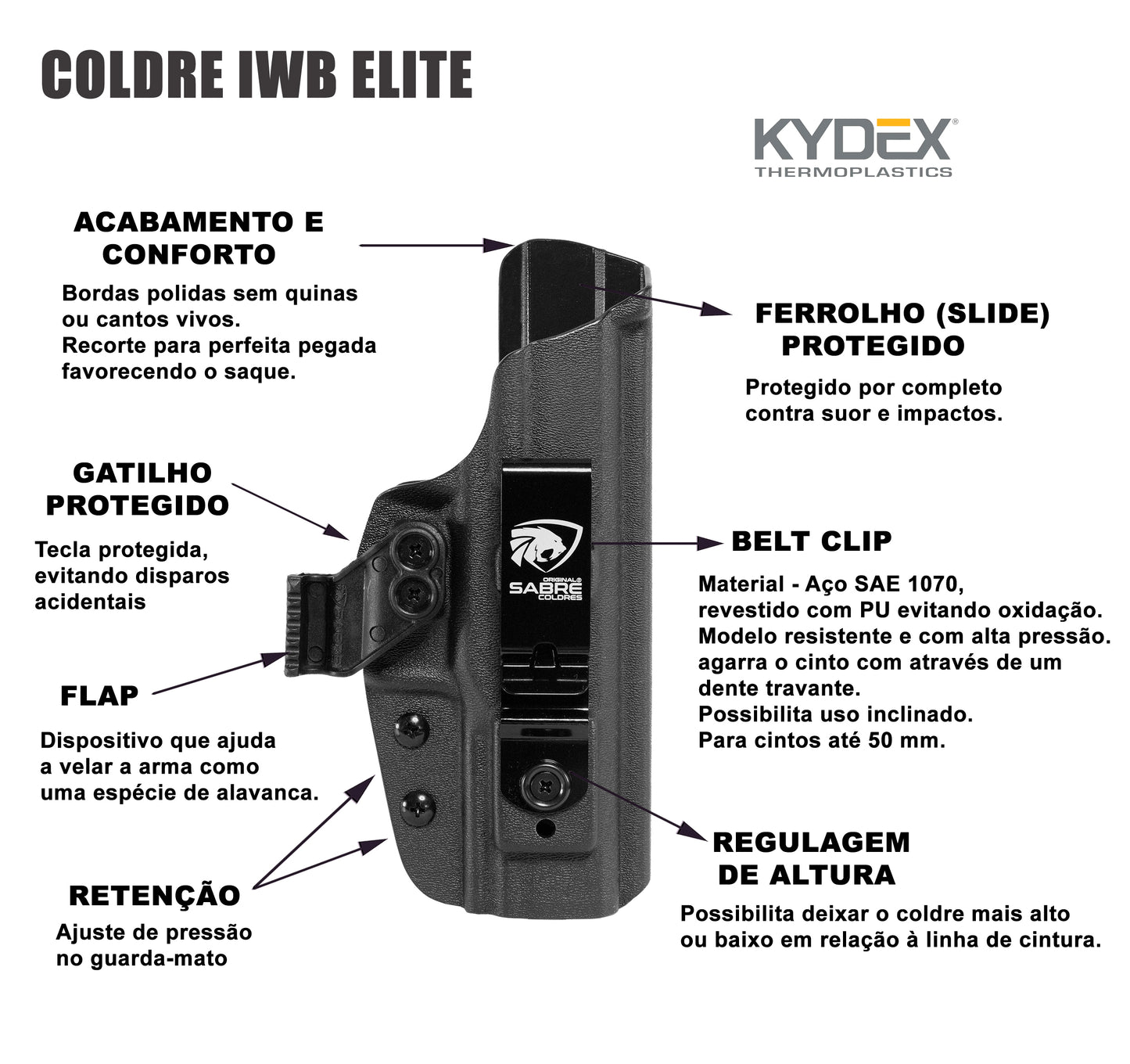 Coldre Kydex IWB - Elite Cor: Preto Tático