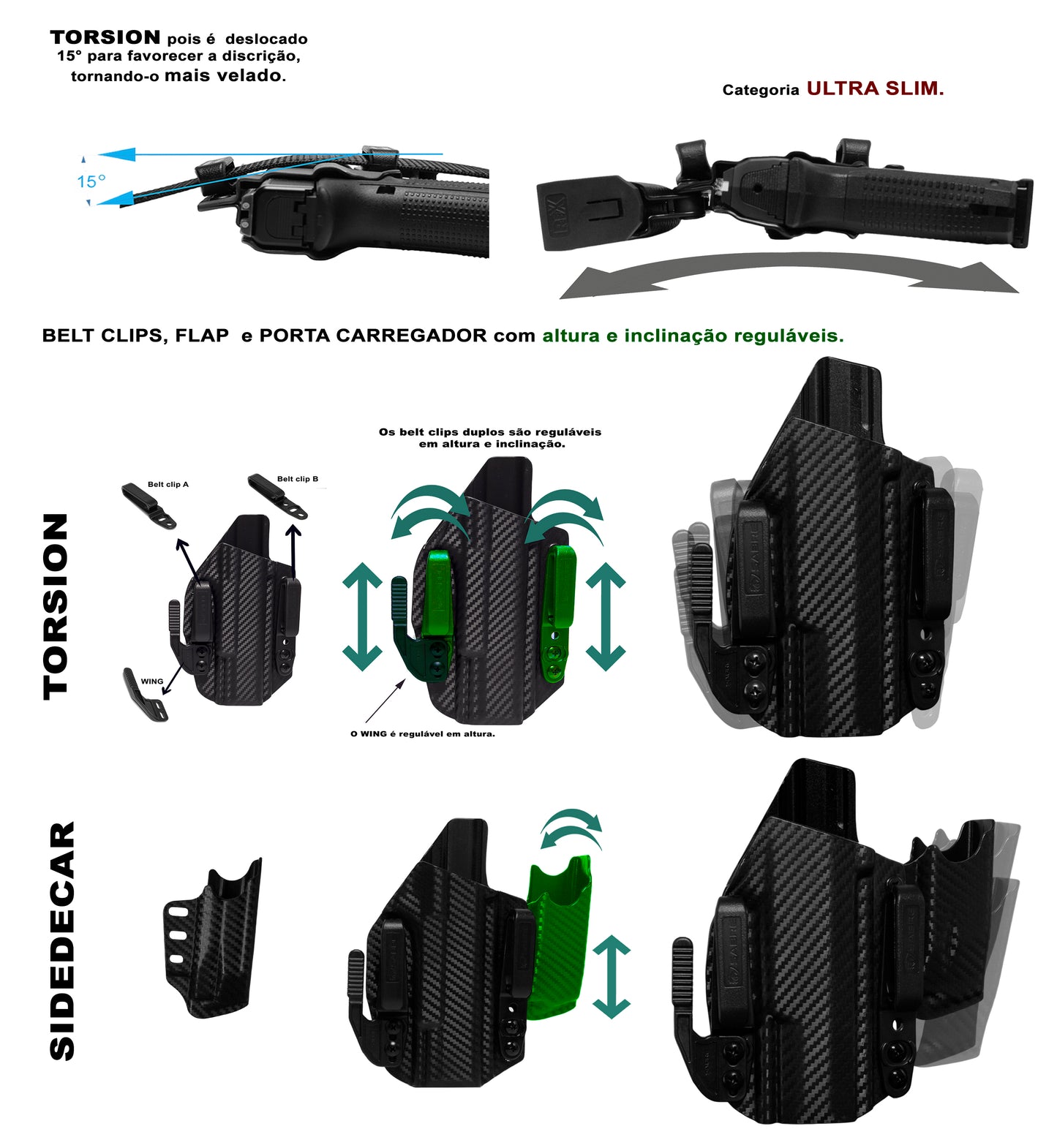 Coldre Kydex IWB - Sidecar Cor: Preto Tático