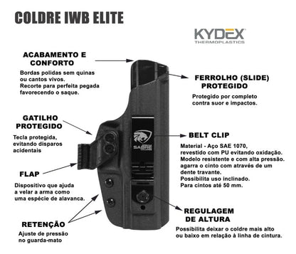 Coldre Kydex IWB - Elite Cor: Preto Tático